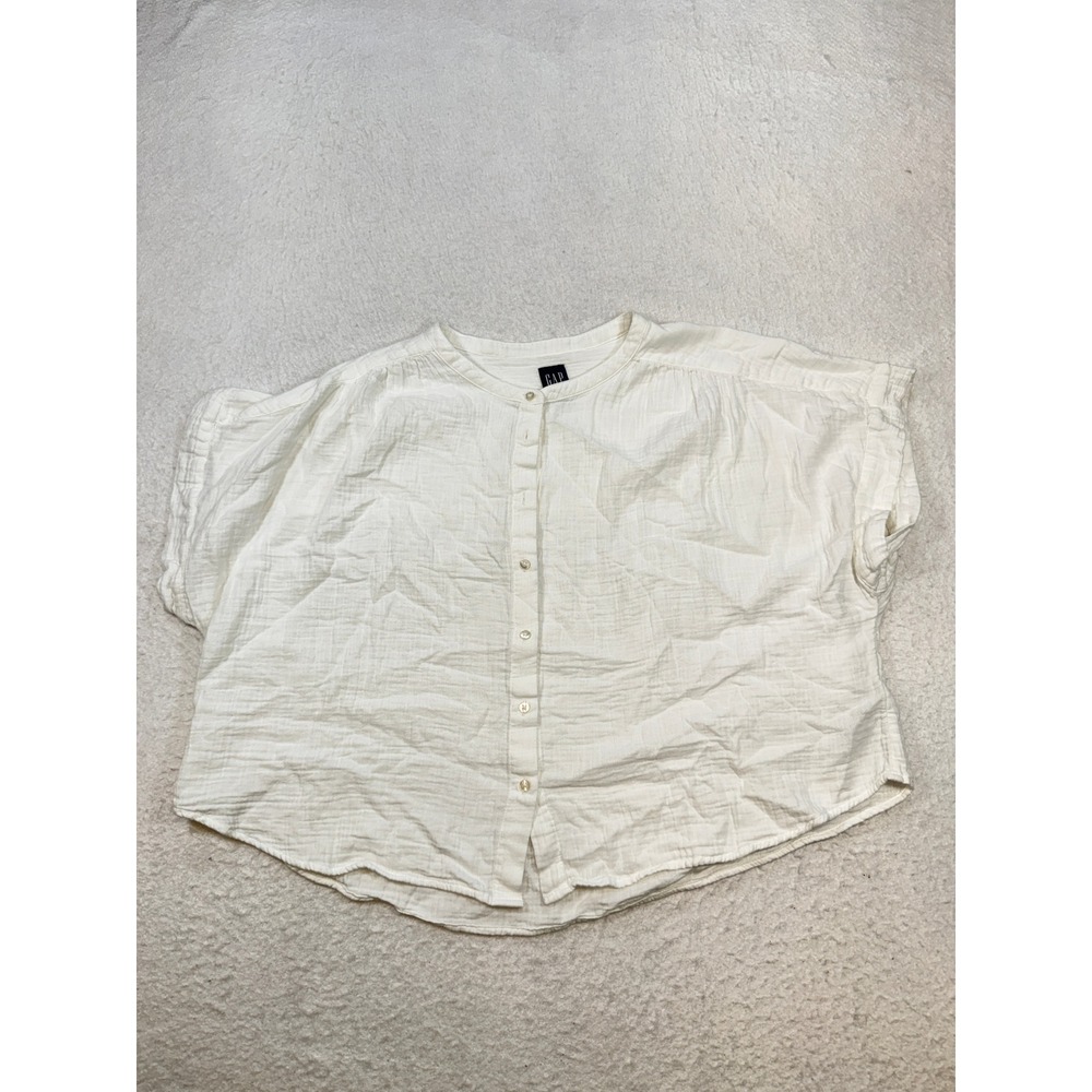 Gap Womens XL White Textured Gauze Button Down Short Sleeve Blouse Top